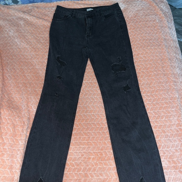 Black Ripped Jeans Wonderly Belk Size 14 Regular Straight Leg Distressed Pants - Picture 3 of 12
